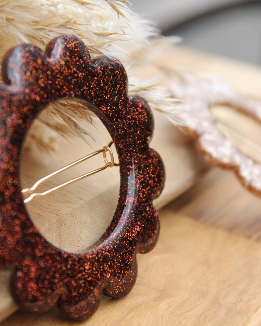 🌸 Les Scintillantes – Barrette Marron pailleté