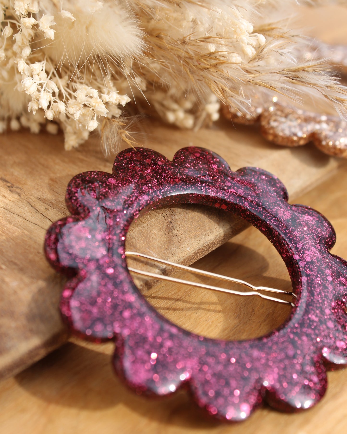 🌸 Les Scintillantes – Barrette Bordeaux pailleté