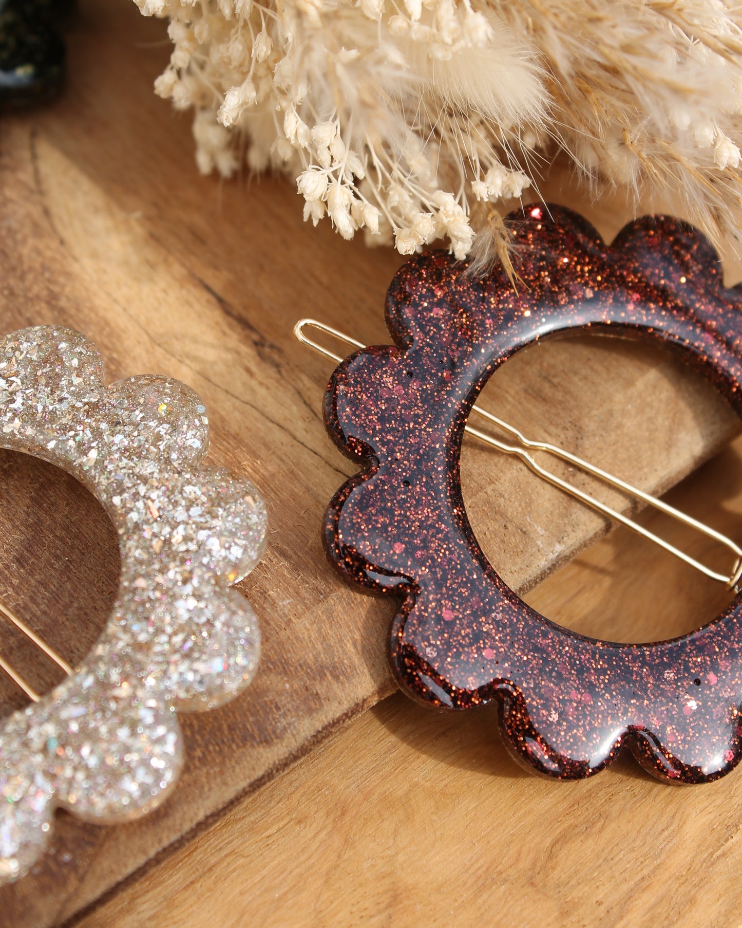 🌸 Les Scintillantes – Barrette Marron pailleté