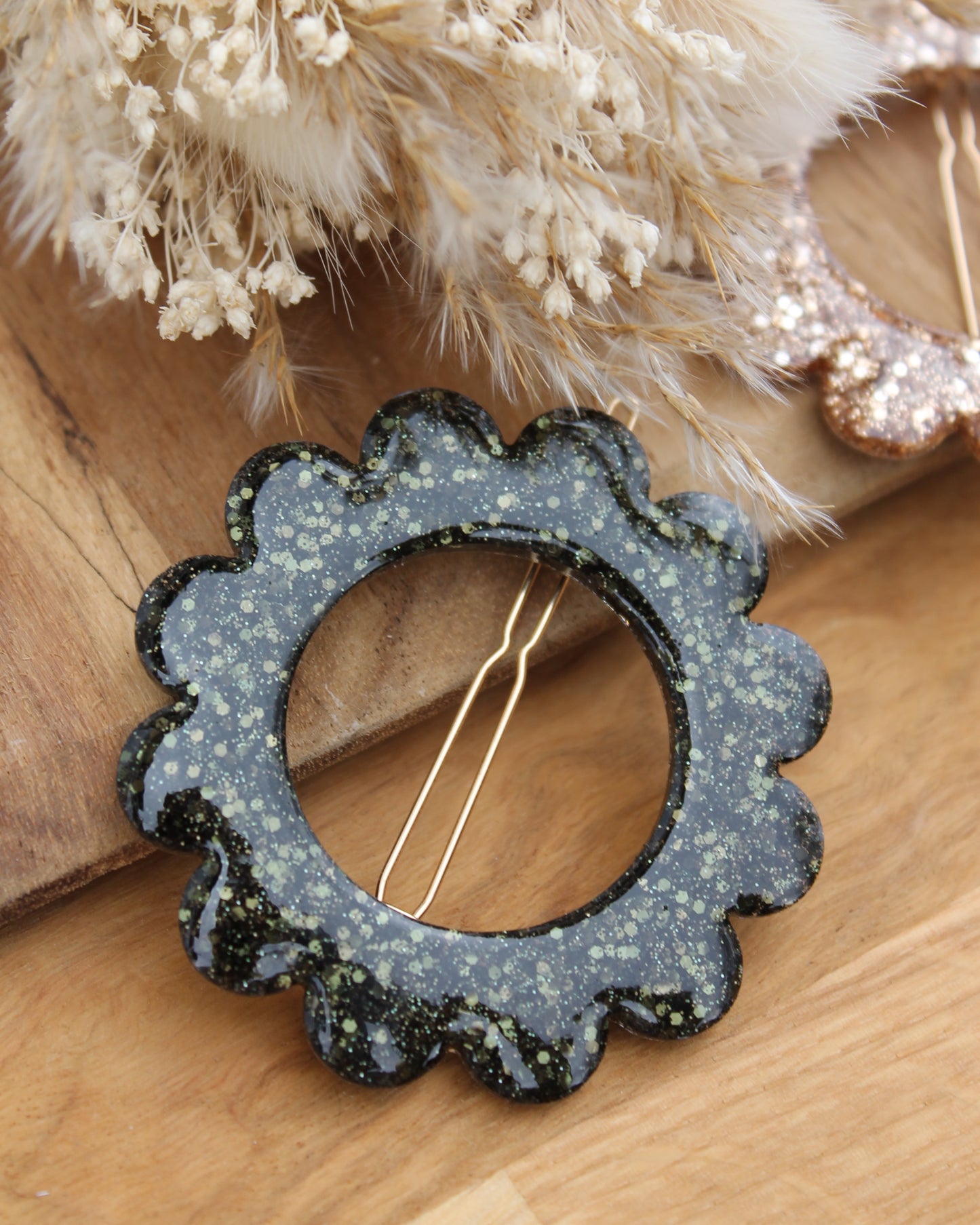 🌸 Les Scintillantes – Barrette Kaki pailleté
