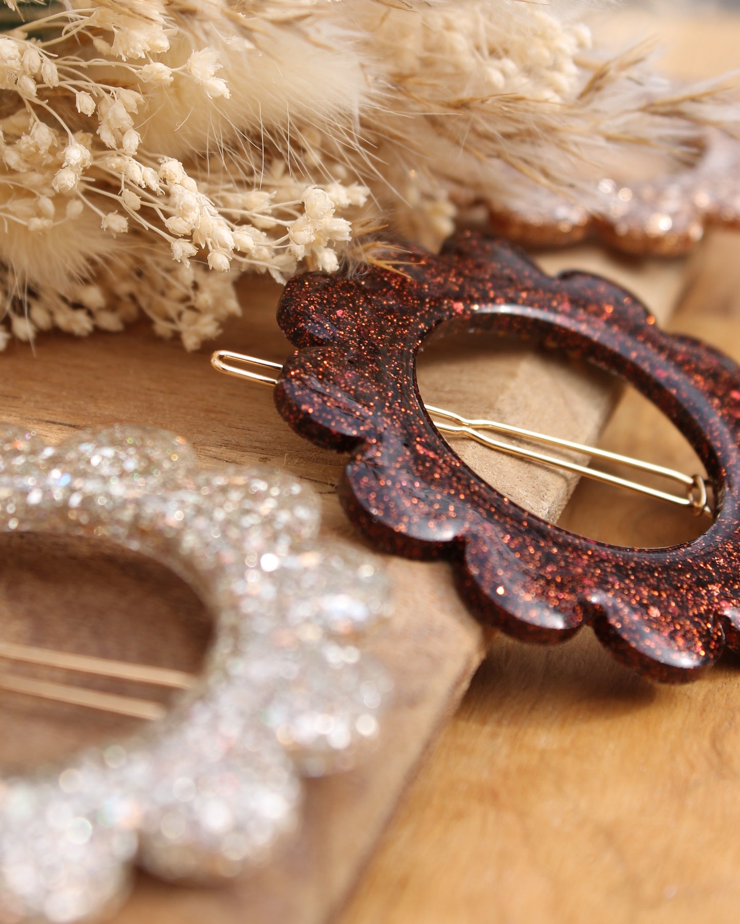 🌸 Les Scintillantes – Barrette Marron pailleté