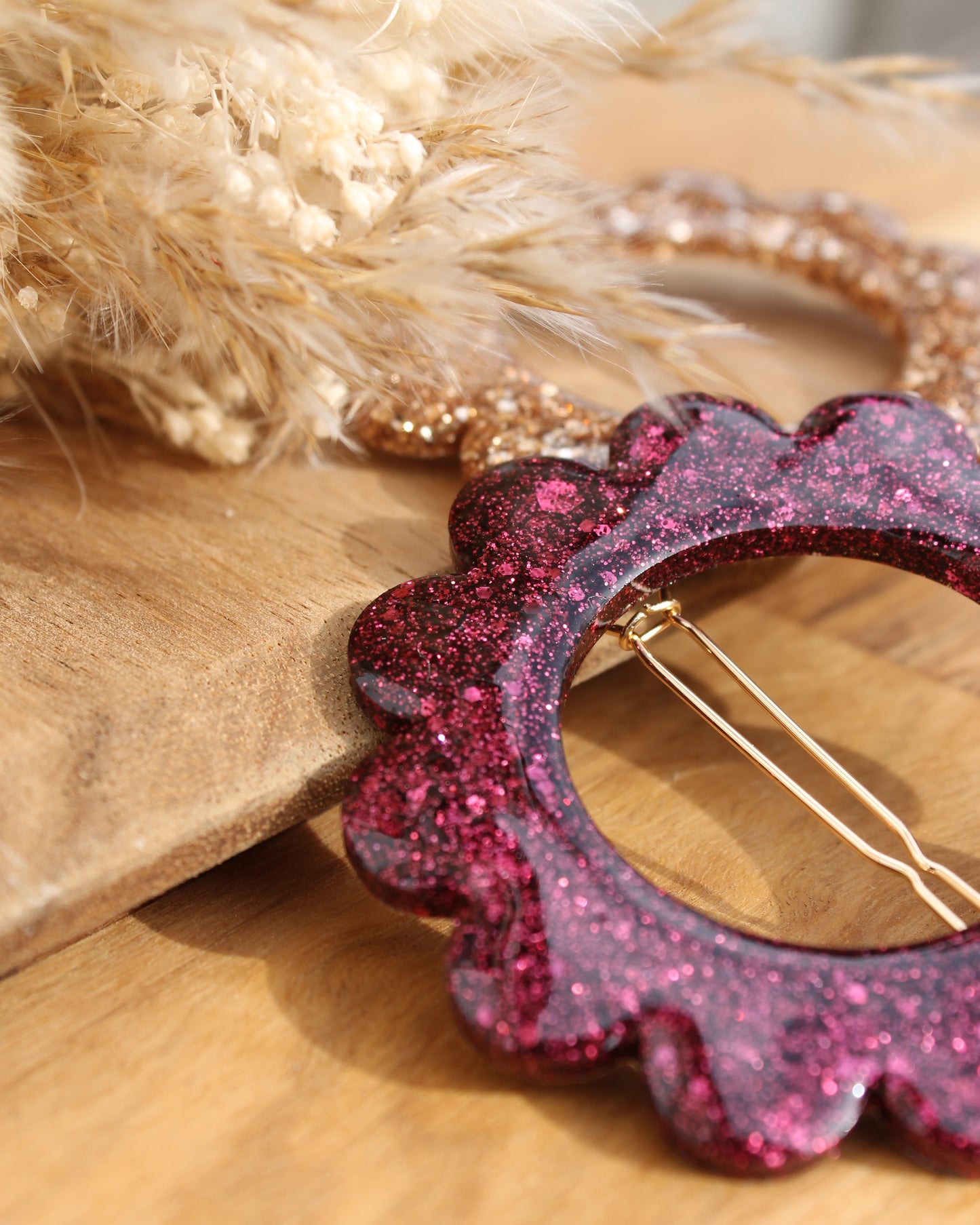 🌸 Les Scintillantes – Barrette Bordeaux pailleté