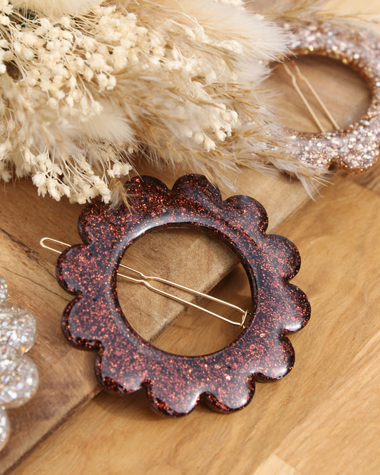 🌸 Les Scintillantes – Barrette Marron pailleté