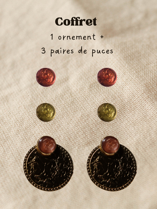 ✨ Coffret : 1 ornement + 3 paires de puces